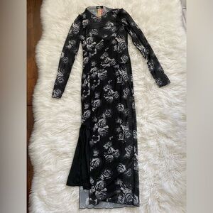 Mesh Maxi Dress w/ Floral Print